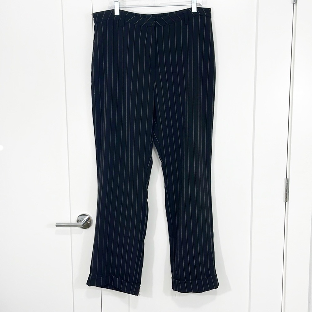 Vintage Bill Blass 90s Size 16 Black, Gray Pinstripe Trousers
